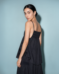 CRINKLE EMBROIDERED FLARE CAMI