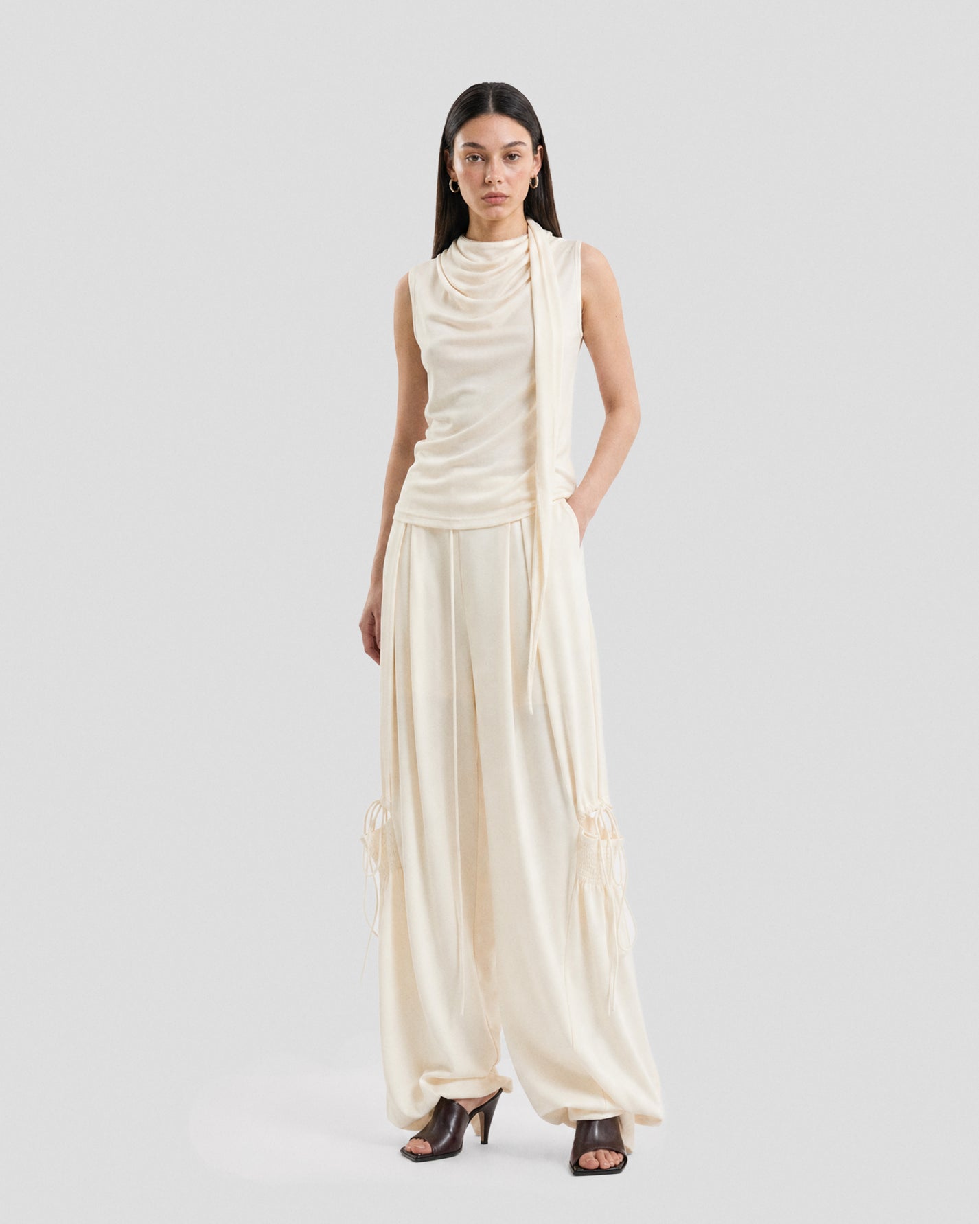 SATIN RUCHED LACE WORK PANTS