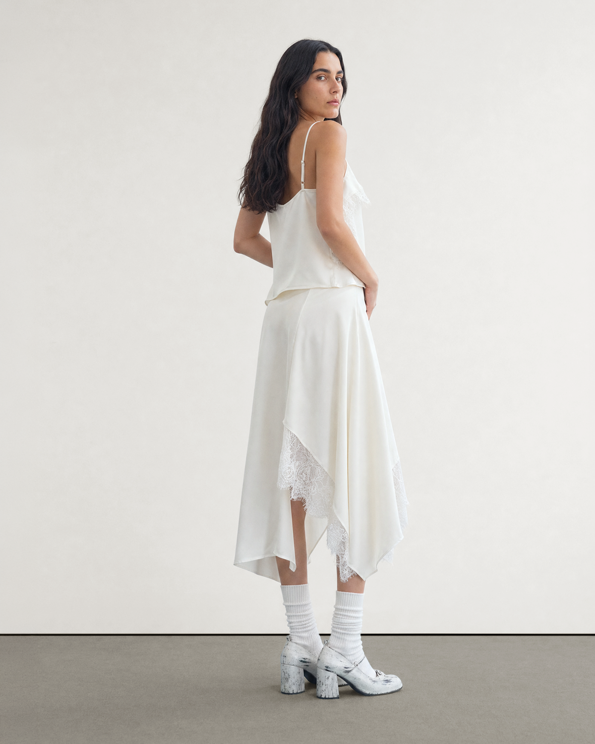 SATIN IRREGULAR LACE LAYERED SKIRT