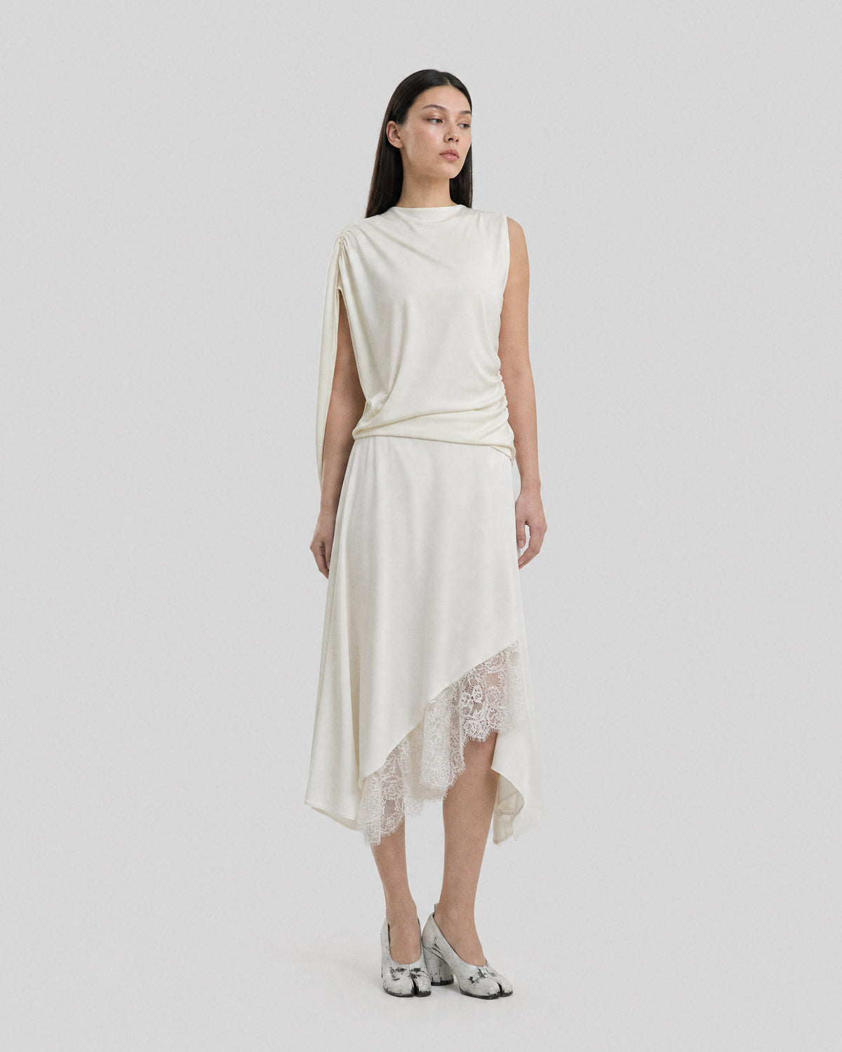 SATIN IRREGULAR LACE LAYERED SKIRT