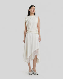 SATIN IRREGULAR LACE LAYERED SKIRT