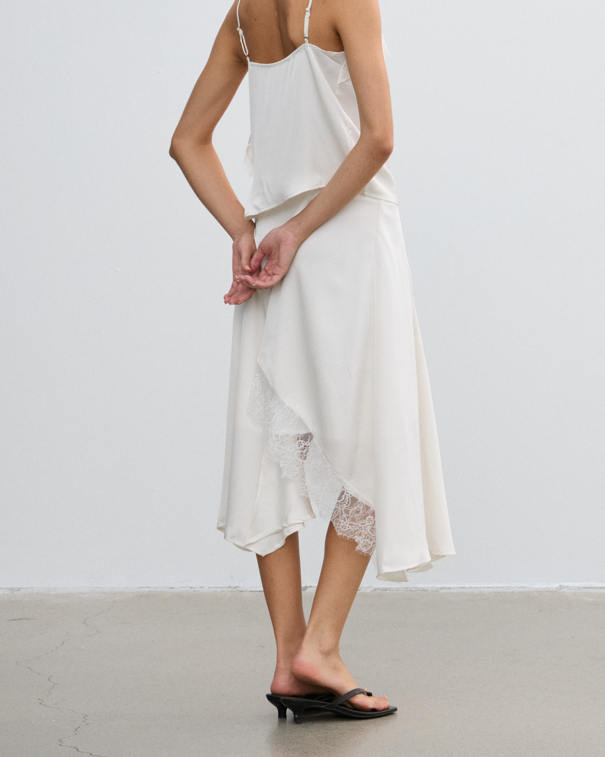 SATIN IRREGULAR LACE LAYERED SKIRT
