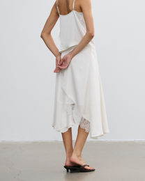 SATIN IRREGULAR LACE LAYERED SKIRT