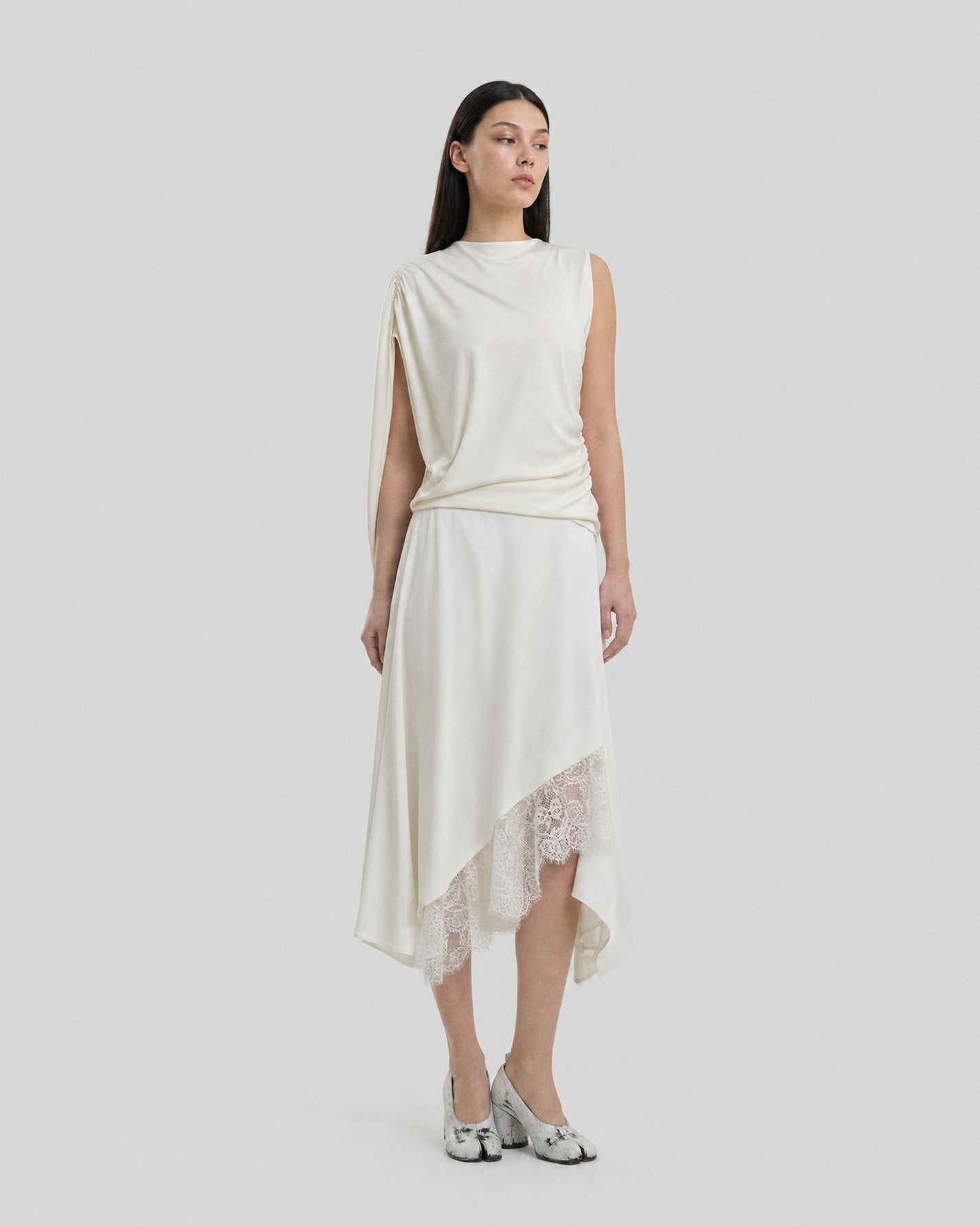 SATIN IRREGULAR LACE LAYERED SKIRT