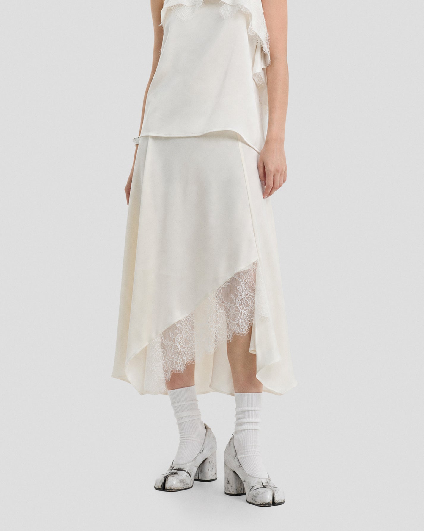 SATIN IRREGULAR LACE LAYERED SKIRT