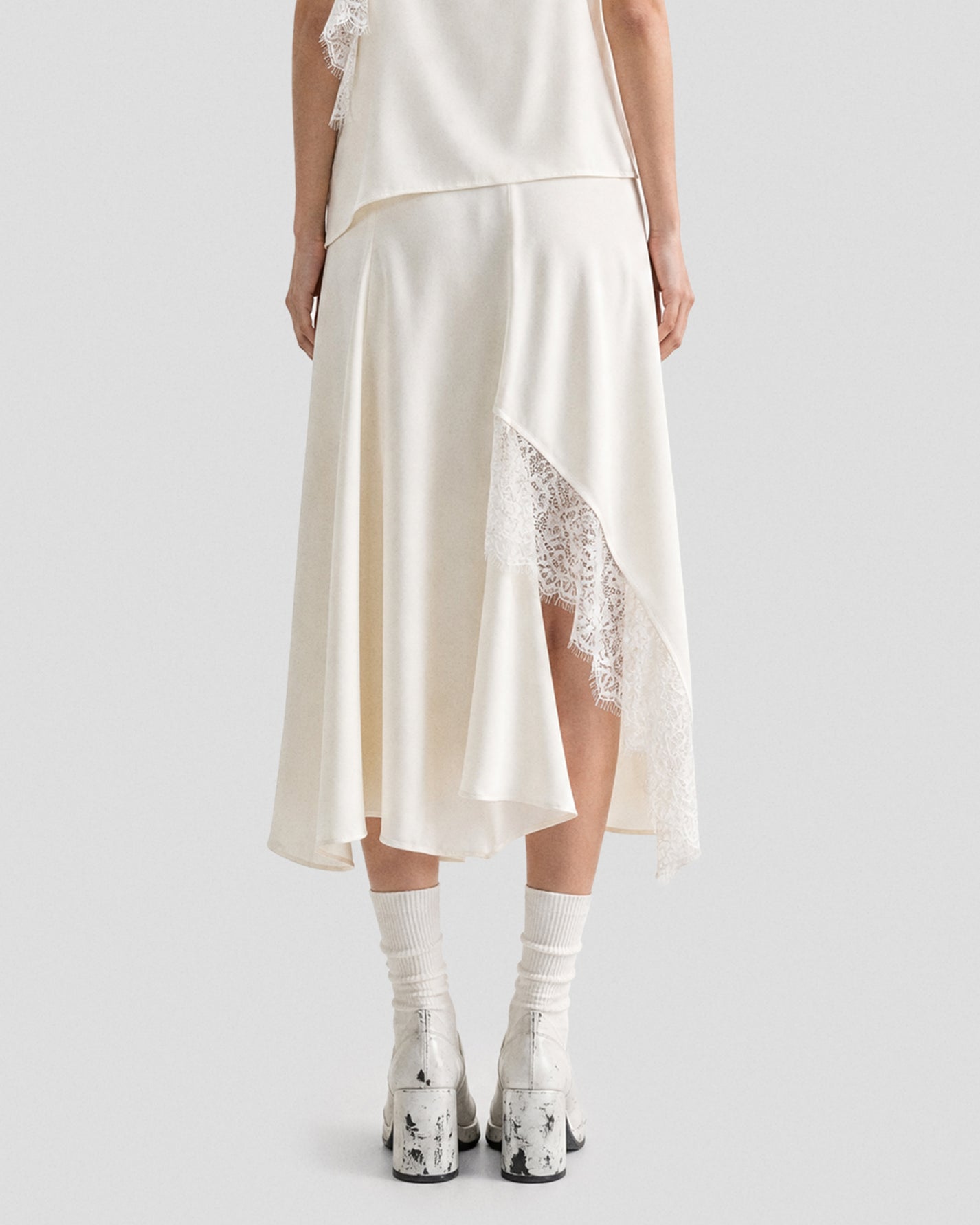 SATIN IRREGULAR LACE LAYERED SKIRT