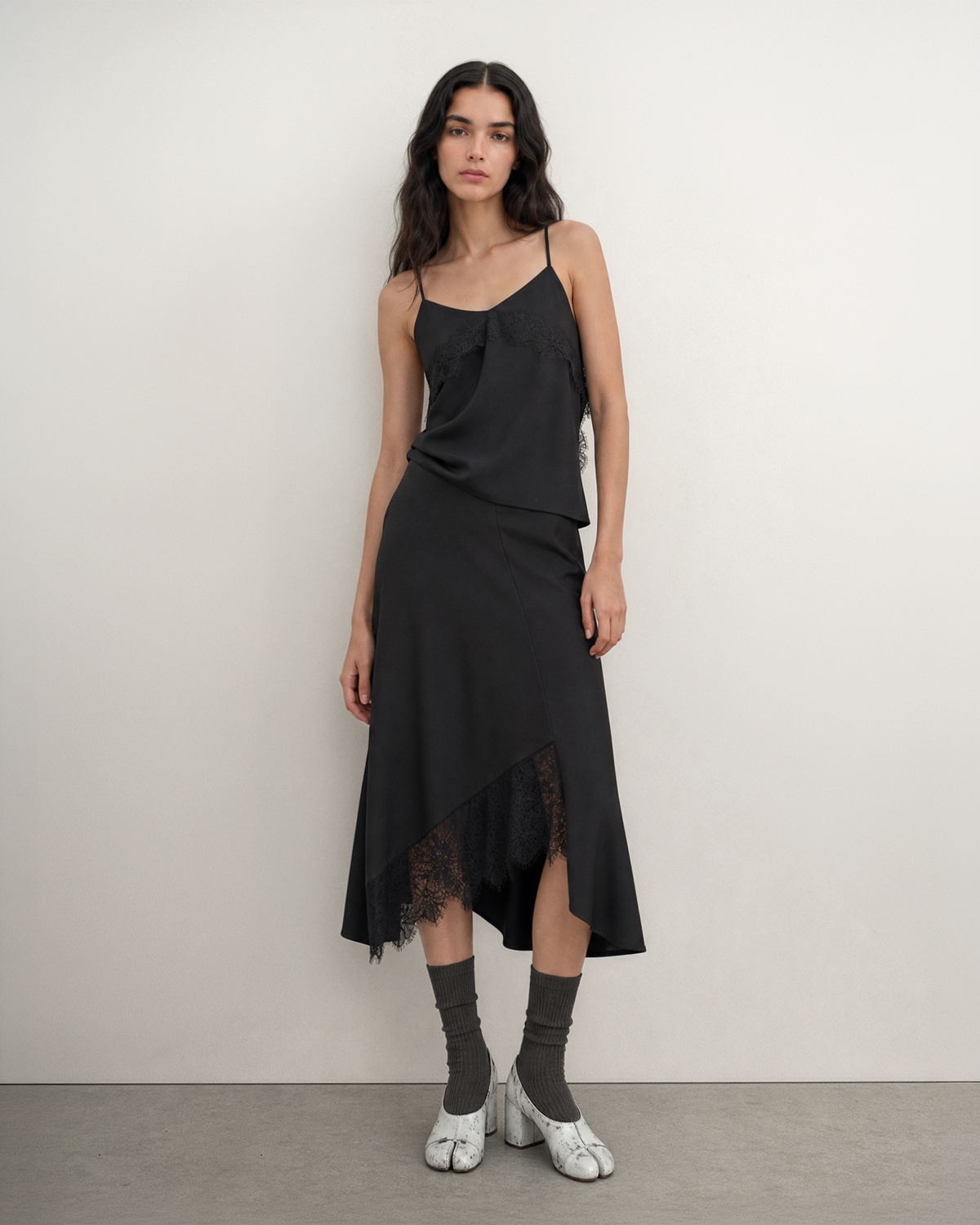 SATIN IRREGULAR LACE LAYERED SKIRT