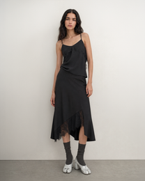 SATIN IRREGULAR LACE LAYERED SKIRT