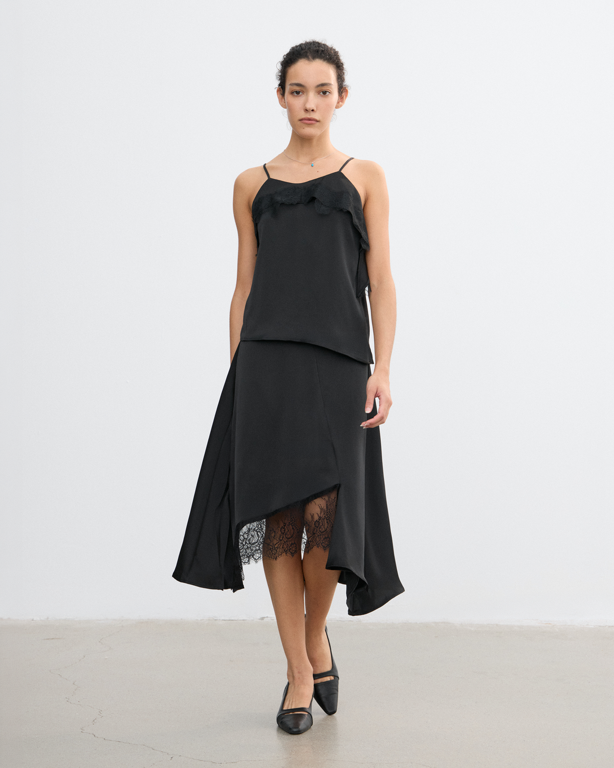 SATIN IRREGULAR LACE LAYERED SKIRT