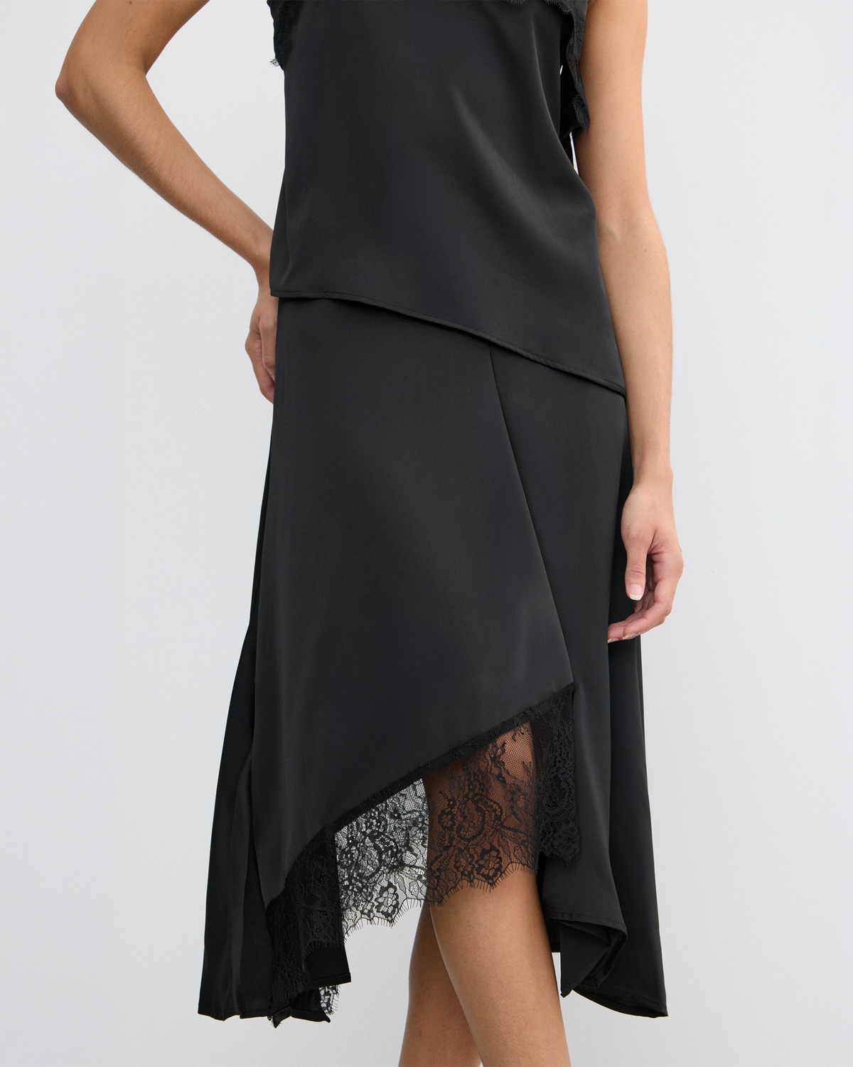 SATIN IRREGULAR LACE LAYERED SKIRT