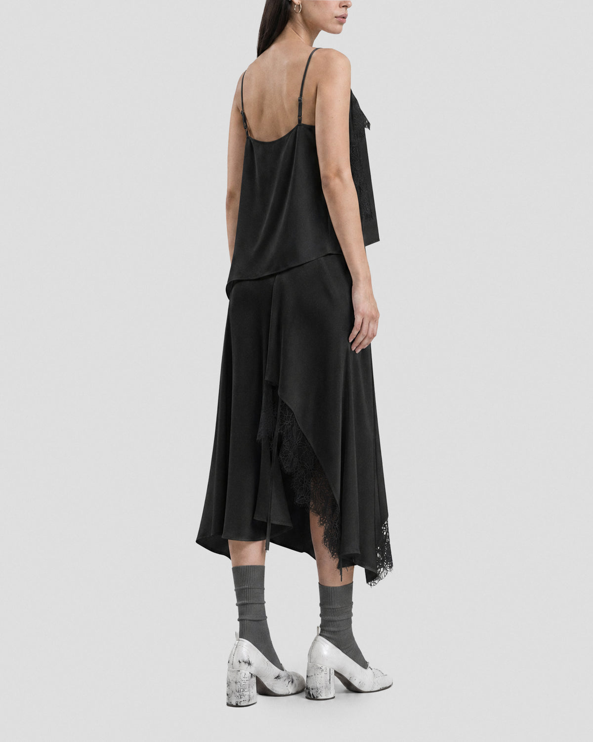 SATIN IRREGULAR LACE LAYERED SKIRT