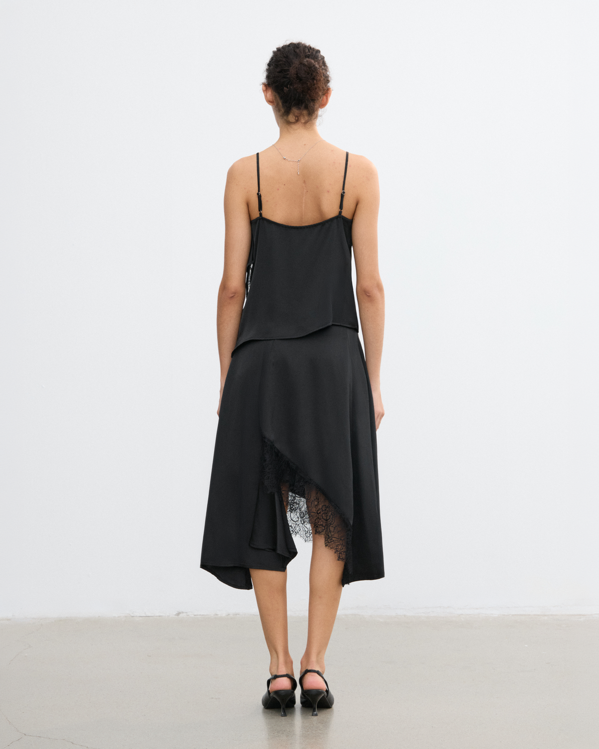 SATIN IRREGULAR LACE LAYERED SKIRT