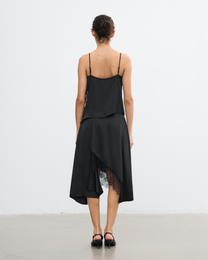 SATIN IRREGULAR LACE LAYERED SKIRT