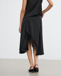 SATIN IRREGULAR LACE LAYERED SKIRT