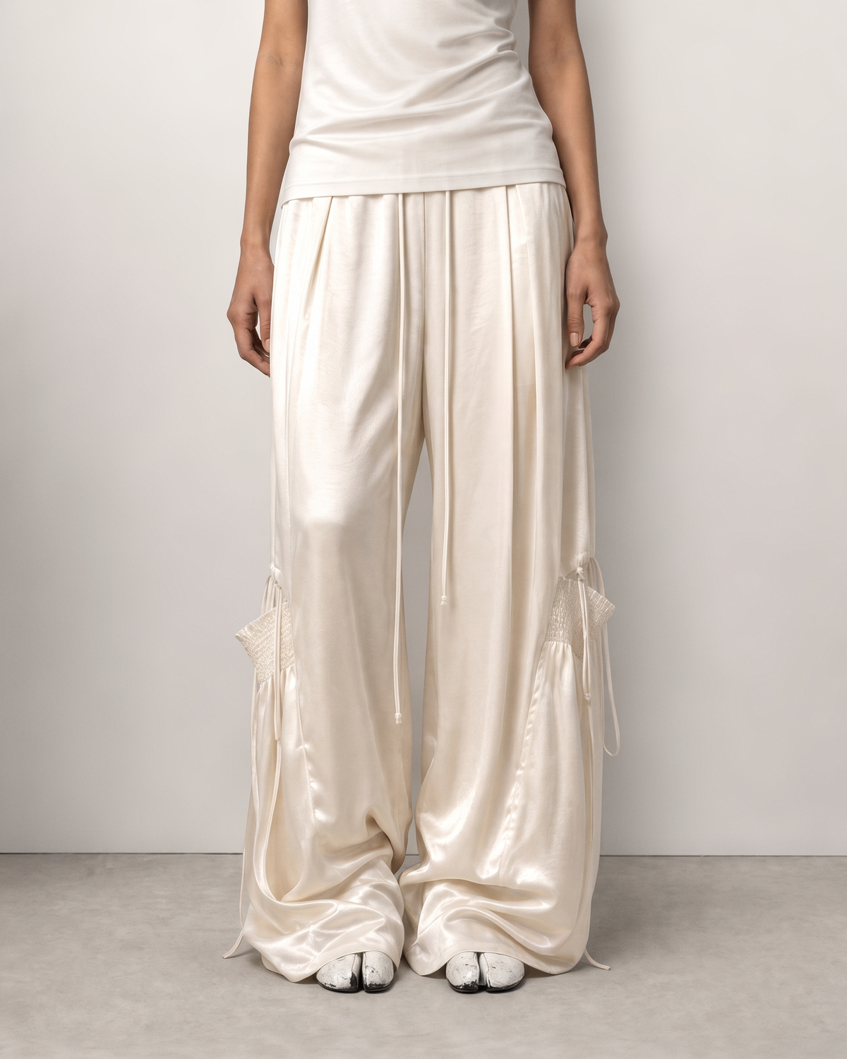 SATIN RUCHED LACE WORK PANTS