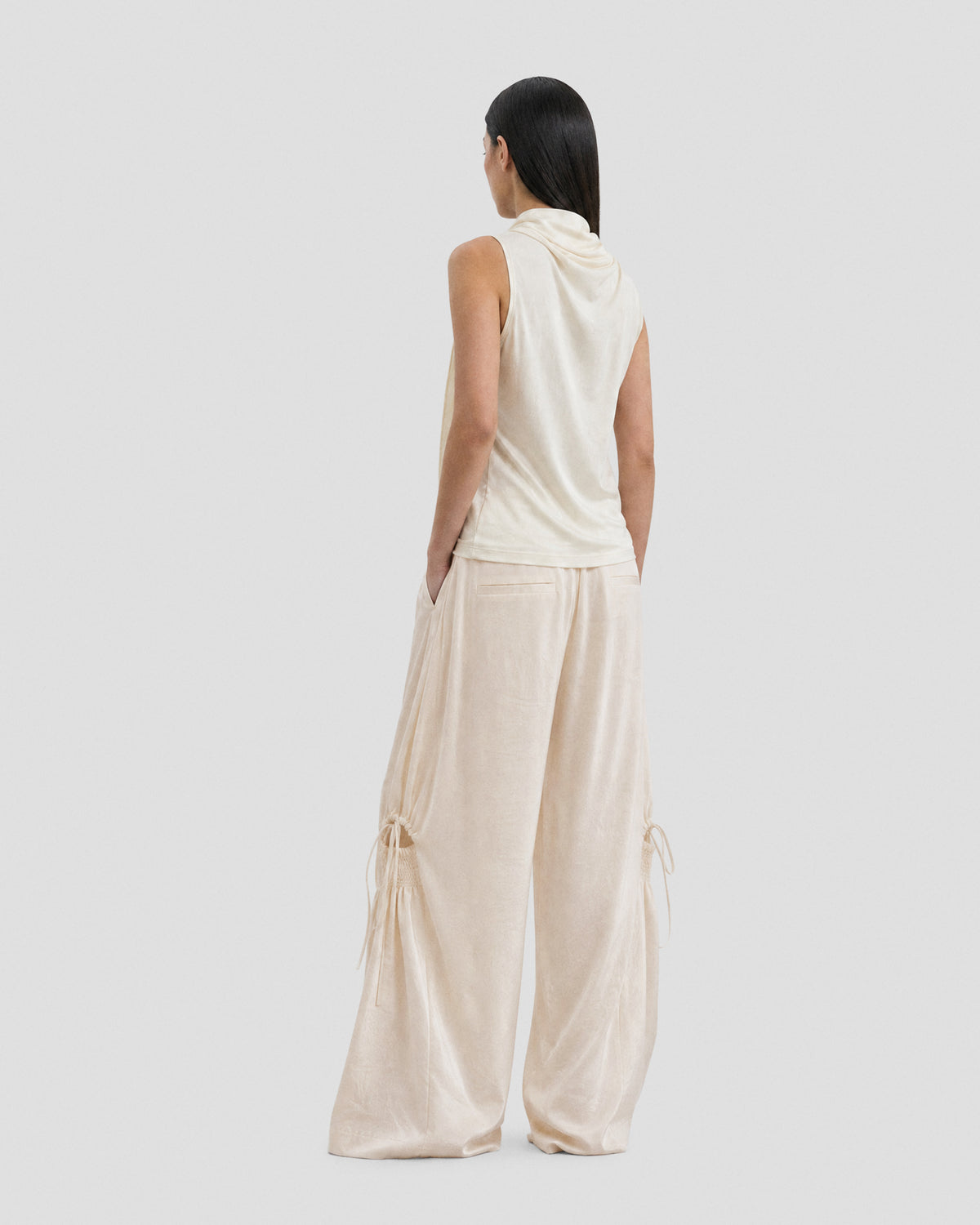 SATIN RUCHED LACE WORK PANTS
