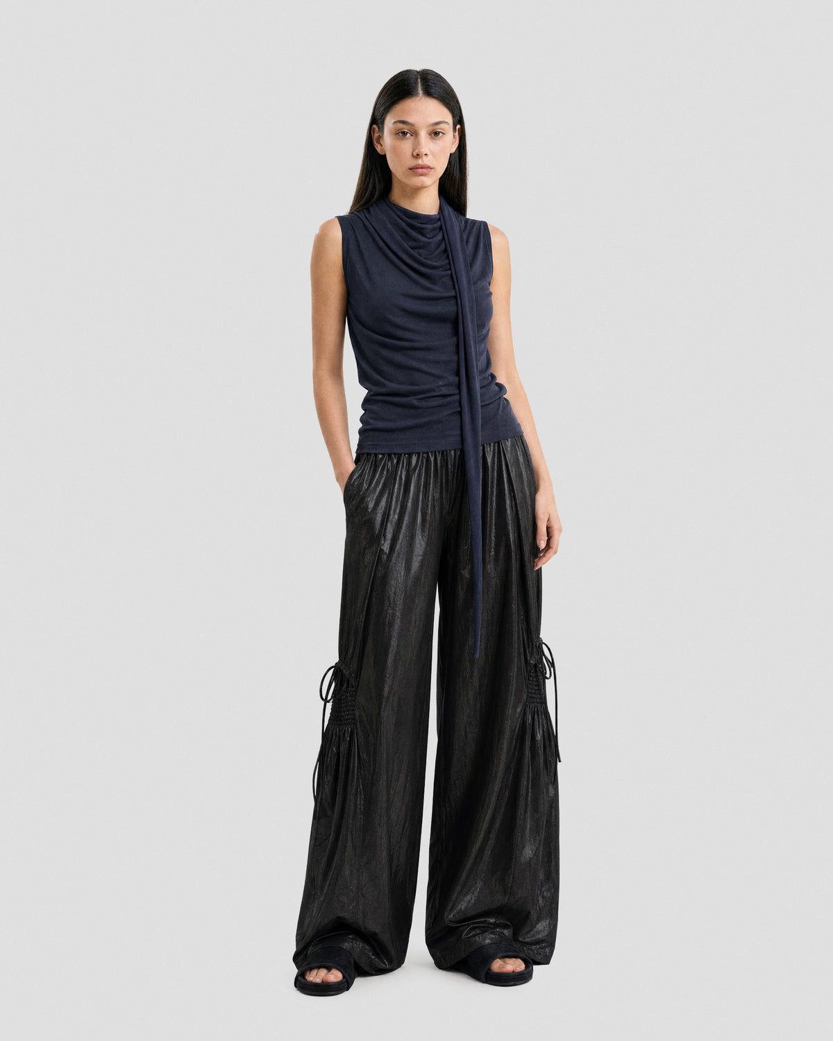 SATIN RUCHED LACE WORK PANTS