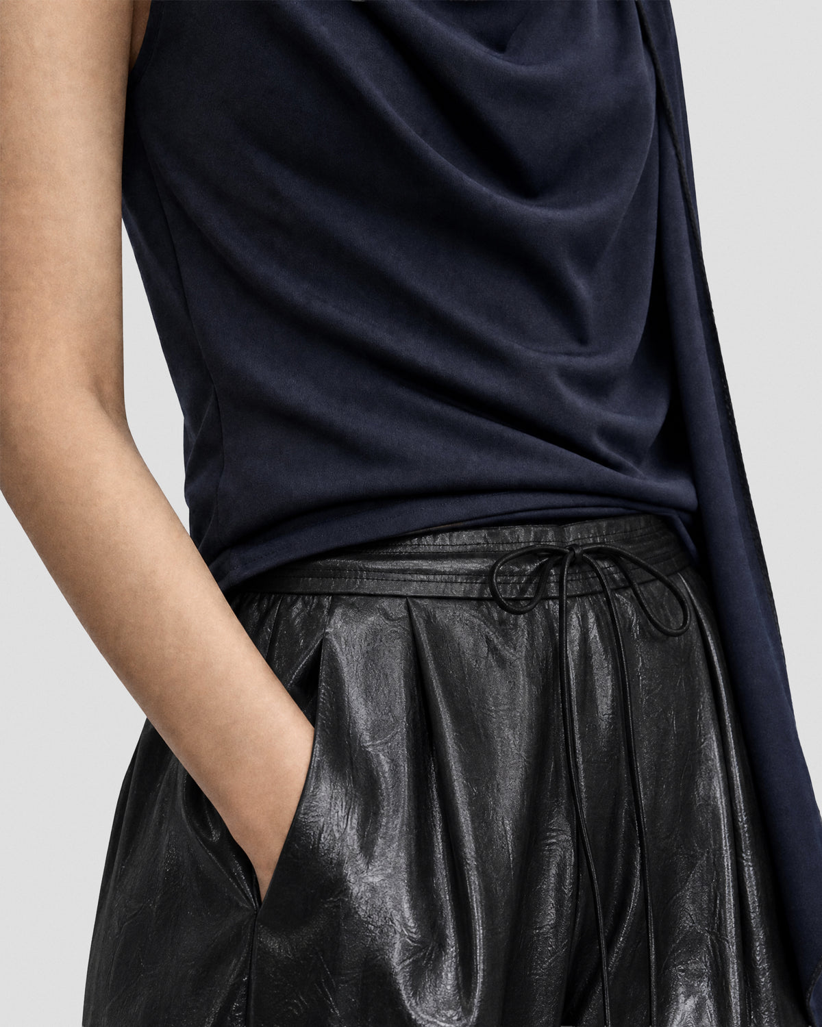 SATIN RUCHED LACE WORK PANTS