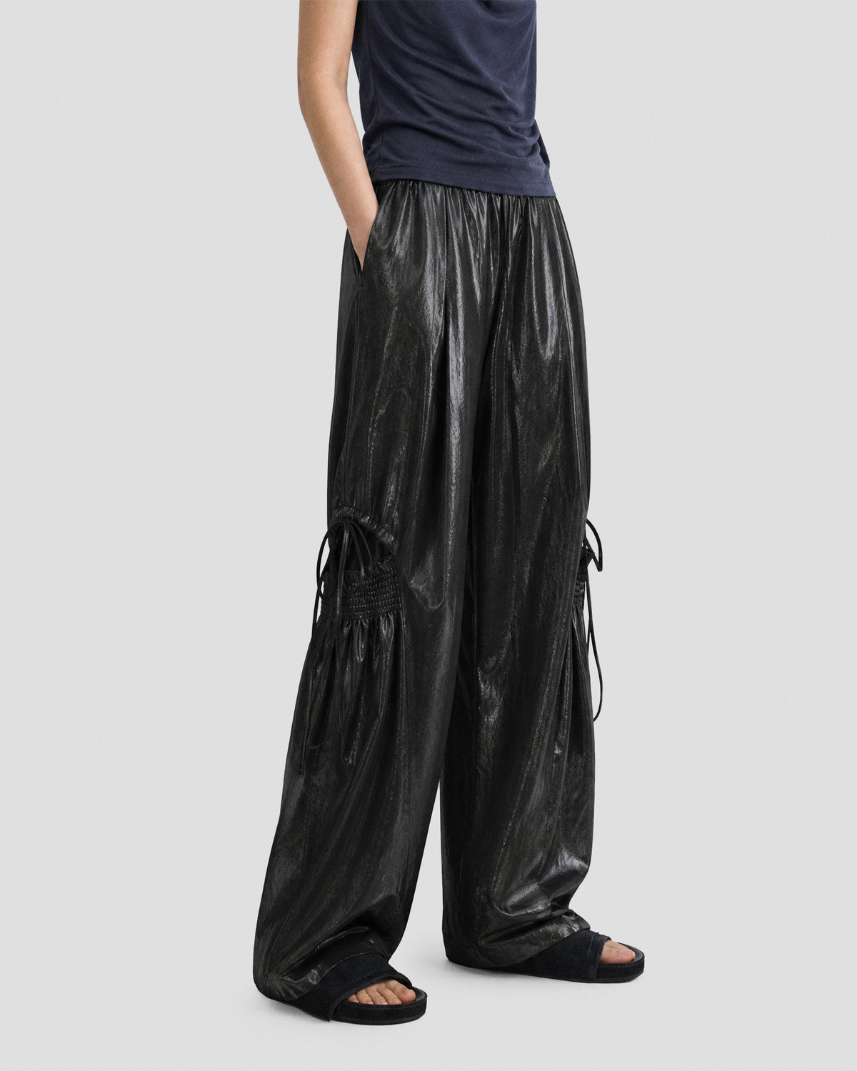 SATIN RUCHED LACE WORK PANTS