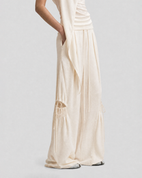 SATIN RUCHED LACE WORK PANTS